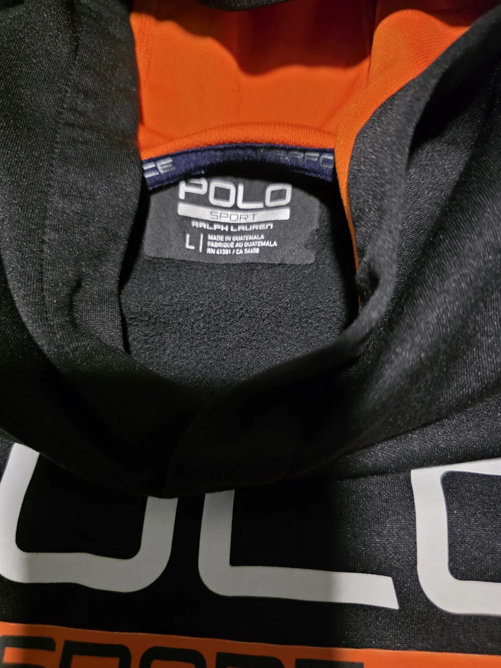 Ralph Lauren Polo Sport Black Hoodie with Orange Accents